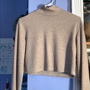 A tan long sleeve turtleneck